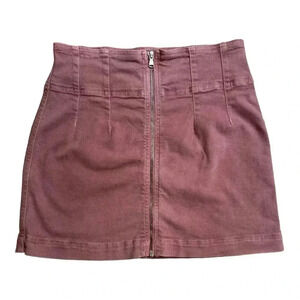Free People We The Free Light Pink Denim Zip Up Mini Skirt size UK 31